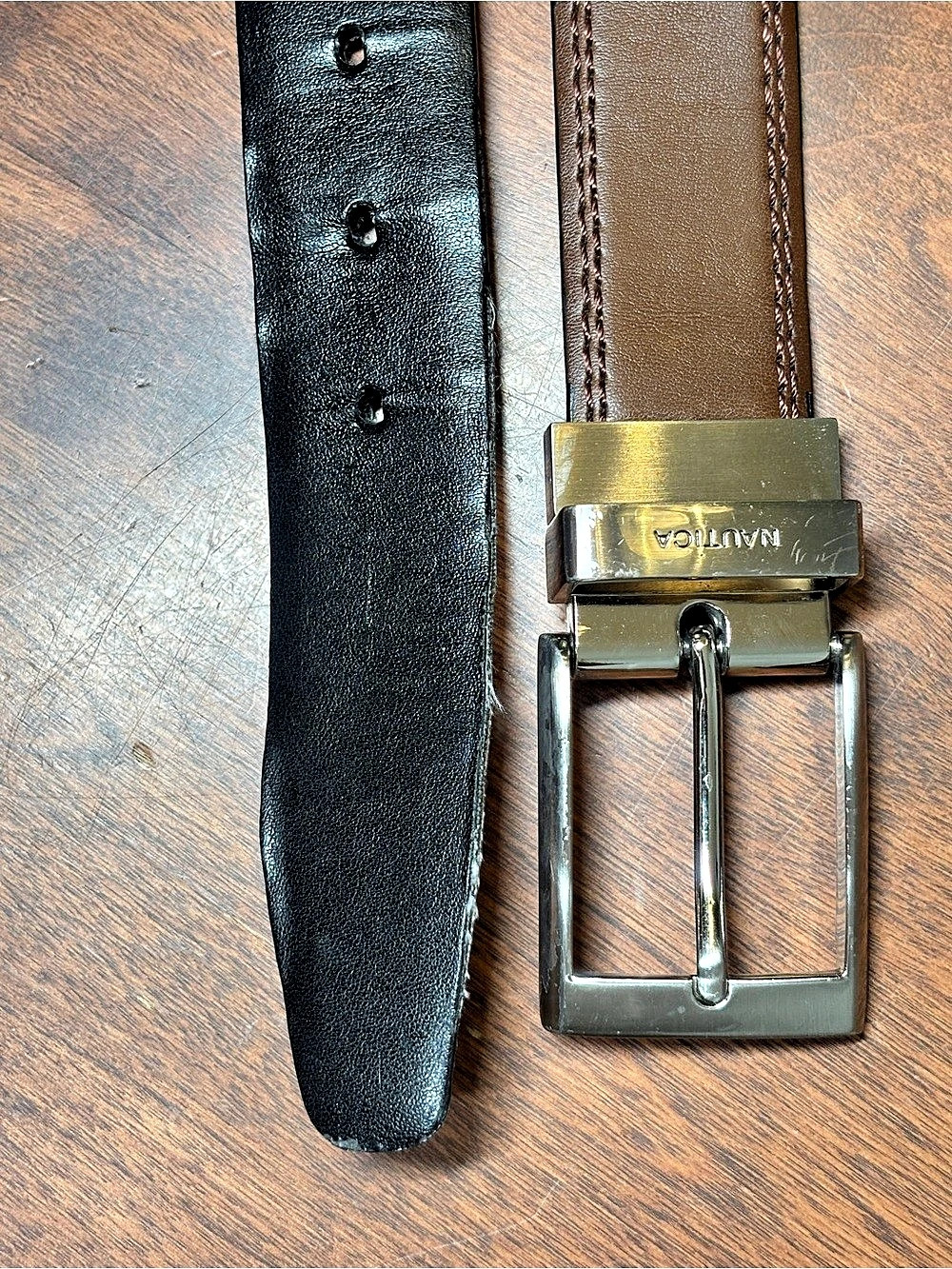 NAUTICA Men's Reversible Leather Belt, Brown & Black